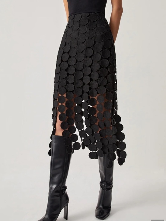 Commense Dresses & Skirts - Commense NEW Skirt Laser Cut Circle Double Layered Black Jacquard High Waist L